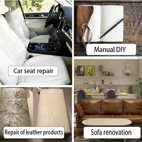 Self Adhesive Leather Repair Tape Burgundy Dull Red 3 X 60 Inches For Furniture Car Seats Couch Sofa Office Chair Vinyl Repair Kit DIY Friendly No Heat Required Durable Hold Easy Peel And Stick shown on car seats and sofa