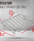 V Shaped Stainless Steel Turkey Roasting Rack For Oven And Kamado Grills with dimensions and specifications shown