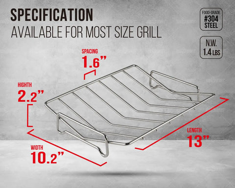 V Shaped Stainless Steel Turkey Roasting Rack For Oven And Kamado Grills with dimensions and specifications shown