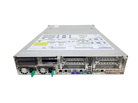 Heavy Load Beast Mode 2U Rackmount Server Renewed Top Shelf With Dual Eight Core Chips Running At 2.1 Gigahertz rear view showing ports and cooling fans.