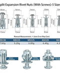 Complete Button Rivet Locking Nuts Assortment Kit Featuring M4 M5 M6 M8 Sizes With Flower Head Fasteners for installation comparison.