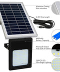 JUDYSSY Solar Floodlight Outdoor, LED Outside Lights with Remote, featuring solar panel, 120 LED, and aluminum casing.