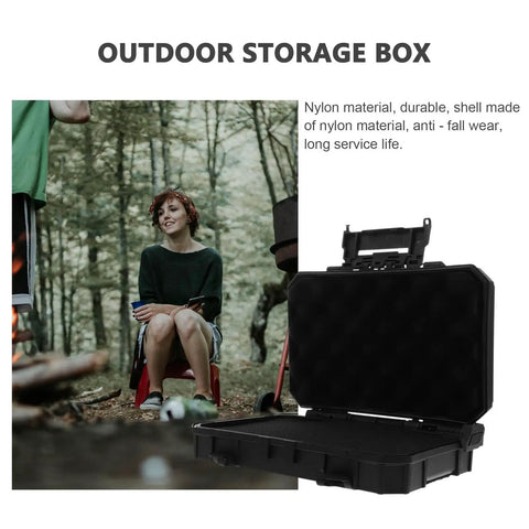 Open Rugged Black Portable Tool Case With Anti Collision Airtight Seal ABS Foam Padding next to a person outdoors