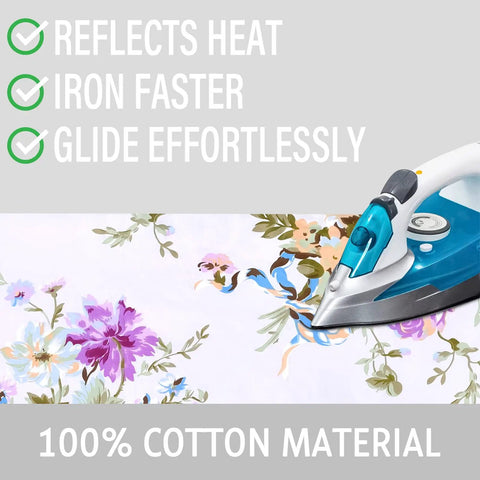 Eco Friendly Cotton Ironing Board Cover And Pad For Standard 15x54 Inch Boards With floral design and an iron on top