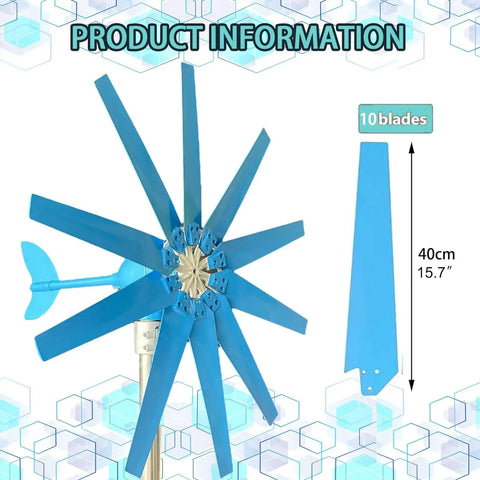 High Output Wind Turbine Generator Kit 20000W 12V 24V 48V With Eight Or Ten Blade Fan showing 10 blue nylon blades