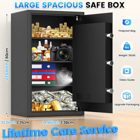 5.2 Cu Ft Large Fireproof And Waterproof Safe With LCD Keypad Anti Theft Alerts Hidden Code Mode Personal Combination Safe open with valuables inside.