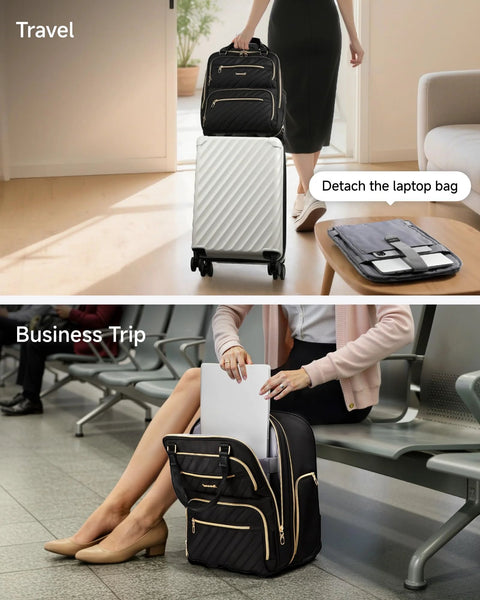 LUGGEX underseat luggage with wheels, white 16-inch soft-sided case; black backpack stacked on top for travel.