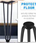 Close-up of 34 Inch Black Hairpin Table Legs Set Of 4 Heavy Duty 900 Lb Capacity With Rubber Floor Protectors under table