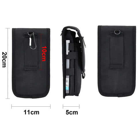 Front and side view of Rugged Phone Holster Belt Pouch For Large Smartphones, MOLLE Carry Case With Belt Clip, Multi Purpose Holder