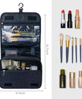 Big Capacity Hanging Hook Travel Toiletry Bag Waterproof Cosmetic Organizer For Men And Women open with toiletries and cosmetics