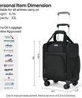 Underseat carry-on luggage 16 inch black spinner with airline dimension guide