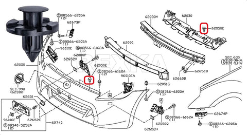 Diagram showing fender retainer clip positions for 45 Piece Wheel Well Opening Molding Clips And Fender Flare Retainer Kit For Nissan.