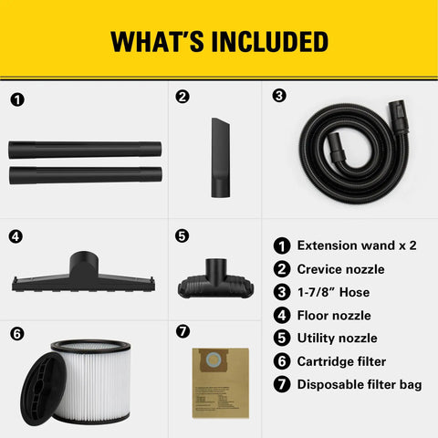 Accessory components for Powerful Five Point Five Peak HP Wet Dry Vacuum With Twelve Gallon Tank Three In One Shop Vacuum