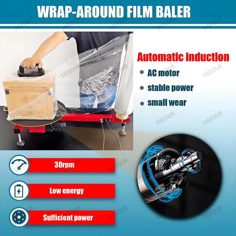 Semi Automatic Stretch Film Wrapper For Pallet Wrapping, Electric Turntable Wrap Machine with pallet being wrapped