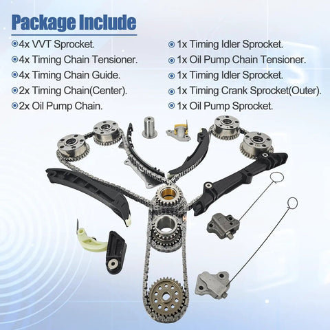 All In One Timing Chain Kit With VVT Sprockets, Tensioners And Guides For 3.6L V6 Jeeps And Dodges components displayed