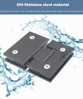 Ultra Heavy Duty Shower Glass Door Hinges Matte Black Two Way Pivot Hardware Built Different For Frameless Bathroom Doors 8 To 12 Millimeter Thick Badass Rust Proof Smooth Swivel 2 Pack close-up with water splash effect.