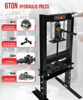 Beefy 6 Ton Hydraulic H Frame Shop Press With Adjustable Height Heavy Duty Garage Floor Tool in use with mechanical parts