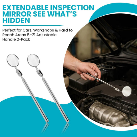 Two Pack Telescoping Inspection Mirrors Extendable From 5 To 21 Inches With 1.2 Inch Swivel Mirror Pocket Sized Auto Mechanic Tool