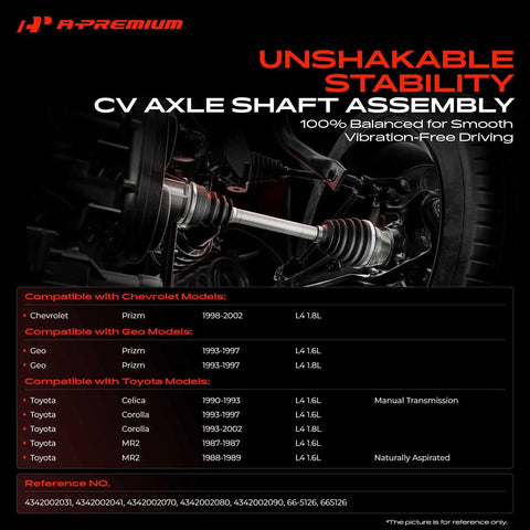 CV Axle Shaft Assembly Front Left Driver Side For Toyota Celica 1990 To 1993, Corolla 1993 To 2002, MR2 1987 To 1989, Chevrolet Prizm
