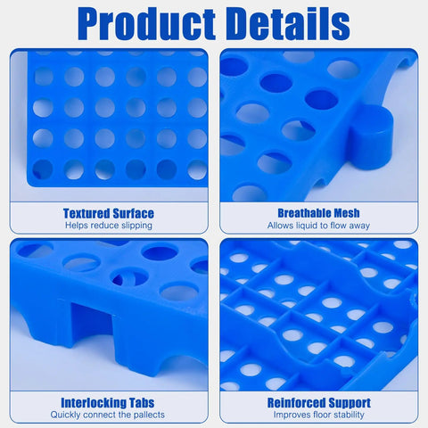 Go-To Lightweight Plastic Pallet With Nestable Grid Pad product details showing textured surface and interlocking tabs