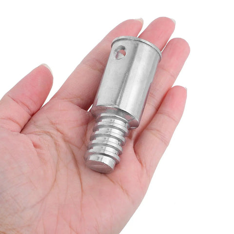 Super Handy 2 Piece American Threaded Pole Connector Kit For Mops And Brooms With Durable Aluminum Tip Fits Wooden Iron Handles Easy Fix For Home Repairs, silver aluminum threaded connector in hand