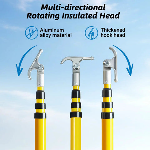 Telescoping High Voltage Rescue Pole 20 Ft Insulated Hot Stick For 220kV Rescue with rotating insulated hook head