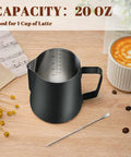 20Oz Stainless Steel Milk Frothing Pitcher With Clear Measurement Scale For Cappuccino And Latte Art next to latte art pen