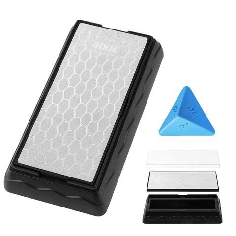 Double Sided Diamond Sharpening Stone With Coarse 400 And Fine 1000 Grit, Non Slip Base, Angle Guide, Honeycomb Diamond Plate