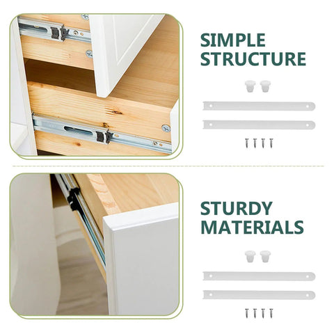 White Plastic Drawer Slides With Metal Rails For Office Files And Dresser Drawers, Lightweight Yet Stable Drawer Track Hardware, Easy Glide, No Fuss Setup, Modern Aesthetic, Durable Space Saving Design shown installed on wooden drawer