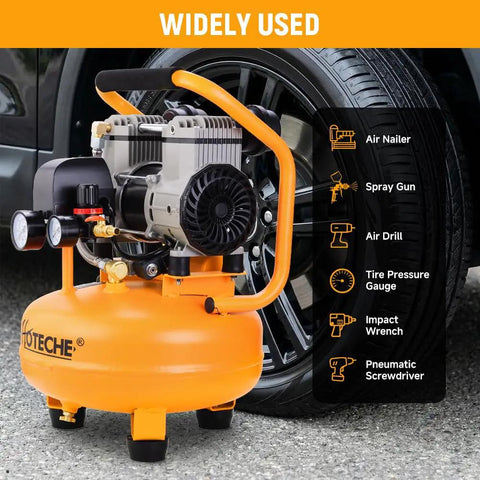 Hoteche 9 Liters Vertical Air Compressor, Matte Yellow Finish, Dual Display Gauge With Pressure Regulator And Ball Valve, 9A Powerful Motor, High Speed 3500Rpm, For Garage Shop And Auto Detailing Tasks