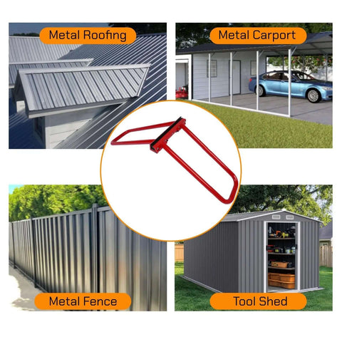 Dual Stage Hand Seamer for Standing Seam Roofing Quickly Bends 90 Degrees and Seals 180 Degrees in One Pass Vertical Seams Tool for Sheet Metal in use with roofing, carport, fence, and shed