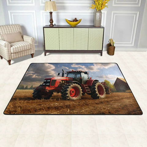 Fantasy Farm Tractor Area Rug 36x24 Inch Soft Homey Non Slip Floor Mat with tractor design on living room floor