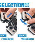 Pro Grade Heavy Duty Battery Cable Lug Crimping Tool selection die size with rotating die set detail.