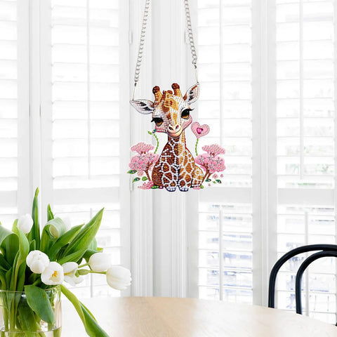 Diamond Painting Hanging Pendant Kit For Adults DIY Acrylic Rhinestone Sun Catcher with Giraffe Design in window decor