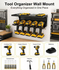 Heavy Duty Tool Organizer Wall Mount For Garage, showcasing drills, drivers, and tools in slots with a secure locking metal rack feature.