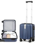 14 Inch Underseat Carry On Luggage With Wheels Hard Shell Carry On Suitcase Lightweight Weekender Travel Bag Dark Blue