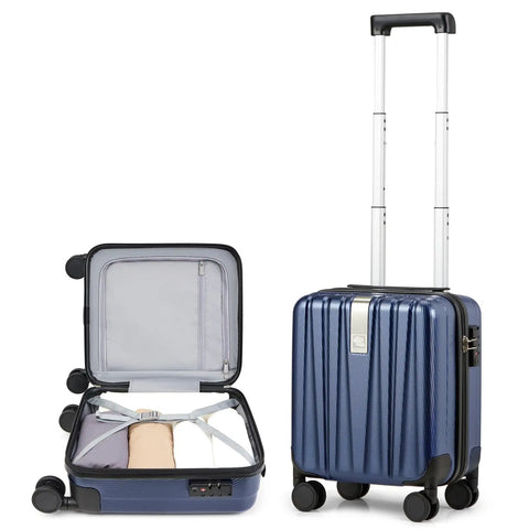 14 Inch Underseat Carry On Luggage With Wheels Hard Shell Carry On Suitcase Lightweight Weekender Travel Bag Dark Blue