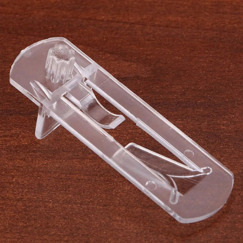 Close-up of clear 30 Pack Plastic Cabinet Shelf Clips For 15mm To 16mm Wooden Boards Easy Snap In Shelf Pegs Durable Support Brackets