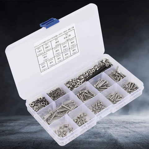 Killer 304 Stainless Steel Flat Head M3 Machine Screw Kit Bundle With Nuts Washers Wrench Keys Solid For Heavy Duty Home Repair And DIY Fixes Durable Anti Corrosion Metal Hardware 662 Pieces Smart Storage Box open organizer with M3 screws, nuts and washers
