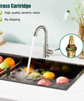 Slick Single Handle Gooseneck Bar Sink Faucet Finished In Brushed Nickel And Built From Commercial Grade SUS304 Stainless Steel for compact sinks.