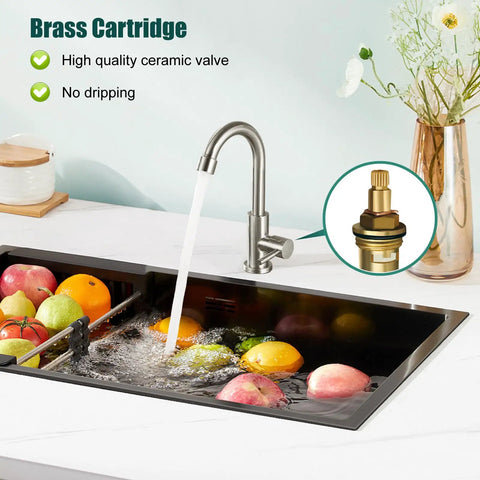 Slick Single Handle Gooseneck Bar Sink Faucet Finished In Brushed Nickel And Built From Commercial Grade SUS304 Stainless Steel for compact sinks.