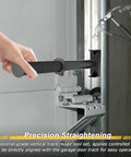 Heavy Duty Garage Door Vertical Track Repair Tool With Anvil Design used on 2 inch roller track rails in close-up view.