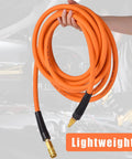 Three Eighths Inch By Twenty Five Foot Braided Air Hose For Air Compressors Flexible Heavy Duty Pneumatic Hose With Quick Connect Fittings Leak Free 300 PSI For Garage Shop Automotive Use, orange coiled