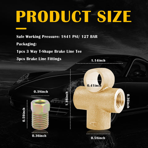 Three Way Copper Brake Line Tee Union With Inverted Male Nuts For 3/16 Inch Pipe Dope Heavy Duty fittings size guide