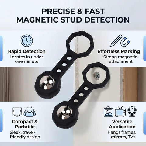 Aolidsive 2 Pcs Magnetic Stud Finder Portable Handheld Wall Stud Detector showing compact design for easy marking on wall.