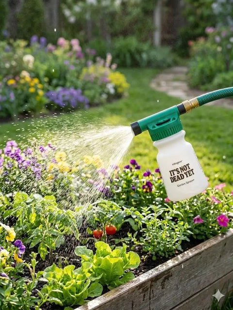 Not Dead Yet Hose End Sprayer for Yard Care with Easy Mix and Even Coverage on plants, trees, and shrubs attach to water hose