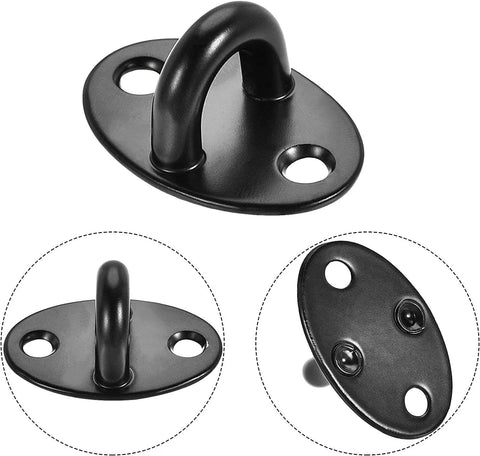 Cabin Hook and Snap Latch for Gate Revolving Door Window 201 with Screws, black metal, oval base with two mounting holes.