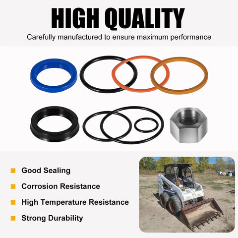 Replacement Skid Steer Hydraulic Cylinder Seal Kit For Bobcat 444 500 610 642 643 742 743 753 And More 2 Inch Bore One And A Quarter Inch Rod Heavy Duty OEM Replacement Seals with various rings