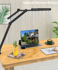 LED Desk Lamp With Clamp For Home Office Atmosphere Lighting, 7 Joint Adjustable Swing Arm, black lamp on wooden desk