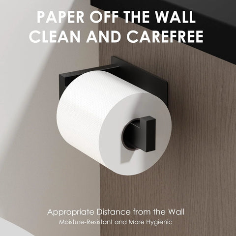 Matte Black Self Adhesive Toilet Paper Holder Wall Mount Rustproof SUS304 Stainless Steel No Drilling Easy Install